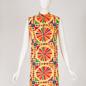 1960s Vintage Geometric Print Indian Cotton Shift Dress by India Pona Sz S M