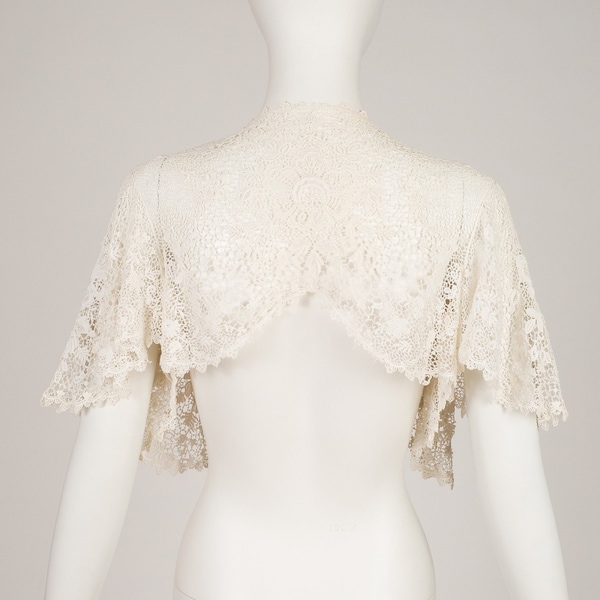 1910s Edwardian Antique Cream Floral Lace Bolero Capelette Sz S M