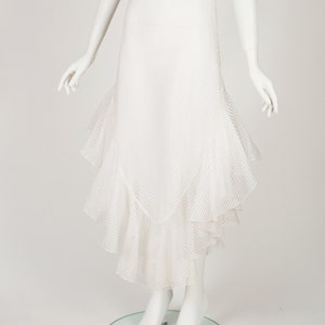 1980s Vintage Striped White Organza Ruffle Hem Sleeveless Gown Sz XS S image 5