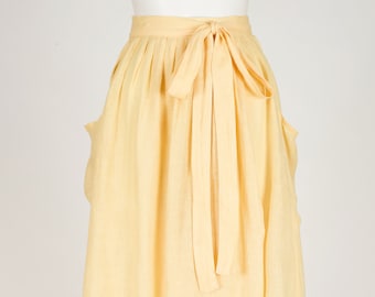 Cacharel 1970s Vintage Pale Yellow Linen Wrap Skirt Sz XS S