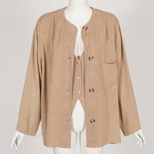 Giorgio Armani 1990s Beige Plaid Rayon Oversized Vintage Light Jacket & Vest Set Sz S M
