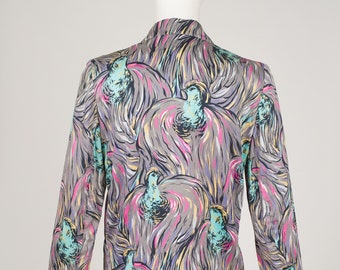 1970s/1980s Vintage "Minouche - Cote D'Azur" Bird Novelty Print Light Cotton Jacket