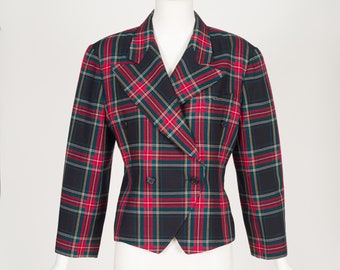 Georges Rech jaren 80 vintage Schotse wollen double-breasted blazer, maat M