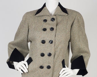 1940s Vintage Double Breasted Tweed Collared Jacket Sz M