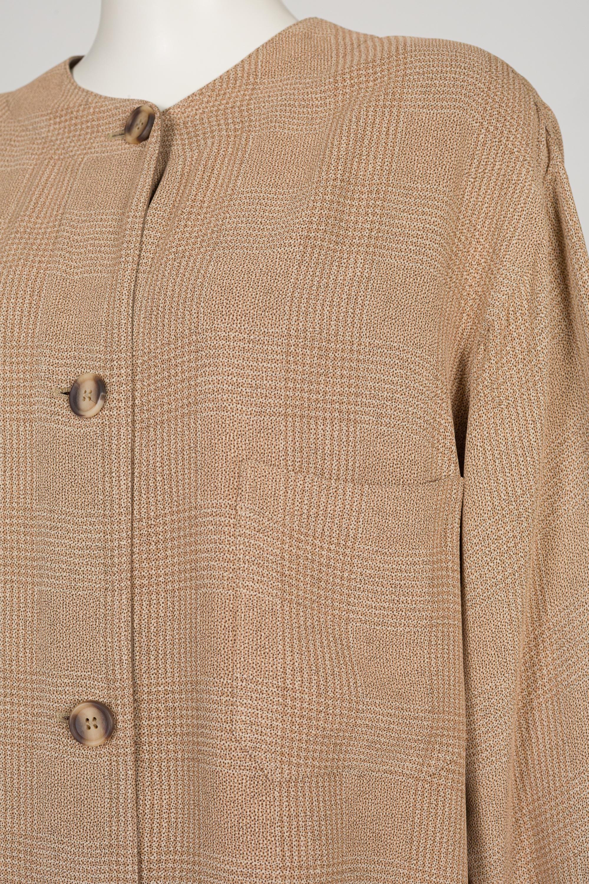 Giorgio Armani 1990s Beige Plaid Rayon Oversized Vintage Light 