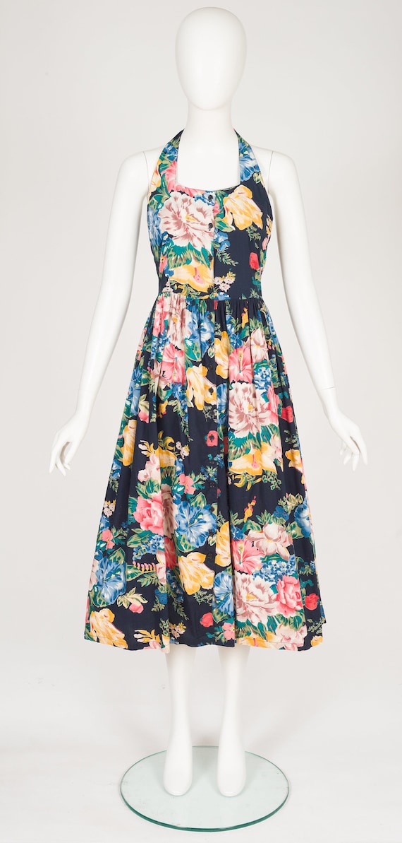 slim fit dress slacks Floral Halter FitandFlare Midi Dress