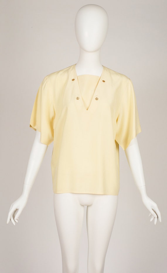 Anne marie Beretta 1980s Vintage Pastel Yellow Silk Short Sleeve