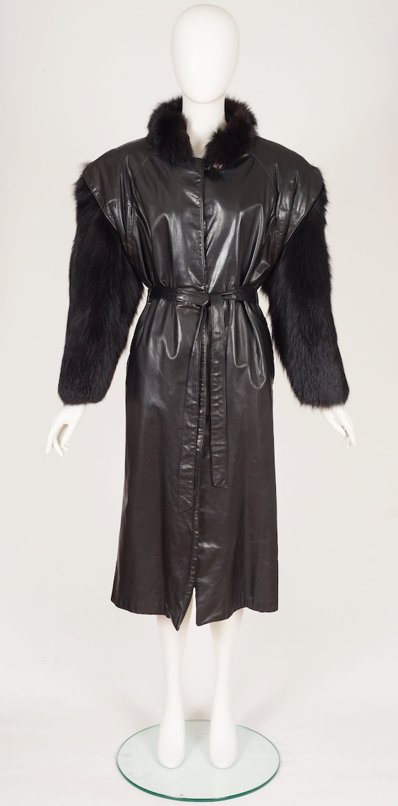 vintage black power shoulder long coat
