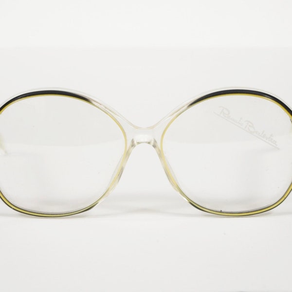 Renato Balestra NOS 1970s Vintage Clear w/ Black & Yellow Plastic Eyeglasses Frames