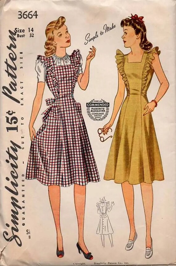 1940s Vintage Bow Novelty Print Cotton Ruffle  Ap… - image 6