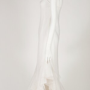 1980s Vintage Striped White Organza Ruffle Hem Sleeveless Gown Sz XS S image 3