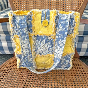 Blue and Yellow Floral Rag Tote. Rag Quilt Tote. Flower Bag. Gift for ...