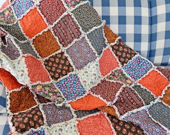 Colonial Reproduction Rag Quilt. Lap Quilt. Civil War Reproduction Fabrics. Quilt for Living Room. Rag Quilt Throw.