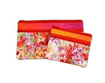 Double Zipper Pouch Garden Flowers. Small or Large Bag. Zipper Pouch for Her. Zipper Purse with Front Pocket. Gift for Mom.