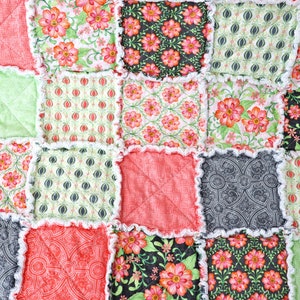 Pink and Green Floral Lap Rag Quilt. Gift for Mom. Lap Quilt for Sale. image 3