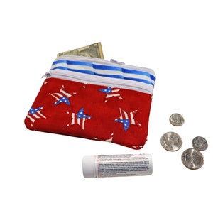 Double Zipper Pouch Patriotic . Small or Large Bag. Red White and Blue Cosmetic Bag for Her. Zipper Pouch with Front Pocket. Vacation Bag. image 9