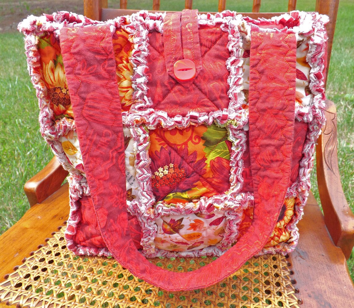 Rag Quilt Tote. Autumn Tote. Fall Tote Bag. Autumn Handbag. Etsy