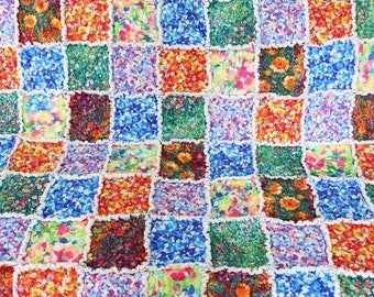 Colorful Rag Quilt. Abstract Flowers Lap Quilt. Floral Sunroom Decor. Quilt for Sale. Rag Quilt Throw.