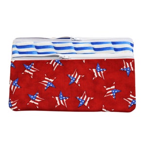 Double Zipper Pouch Patriotic . Small or Large Bag. Red White and Blue Cosmetic Bag for Her. Zipper Pouch with Front Pocket. Vacation Bag. image 4