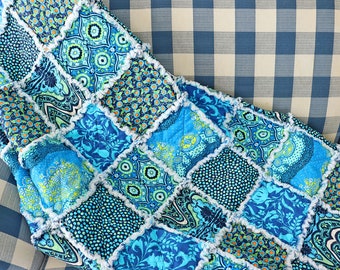 Blue and Green Rag Quilt. Amy Butler Lark Fabrics. Lap Quilt for Mother's Day Gift. Sunroom Decor. Rag Quilt Throw.