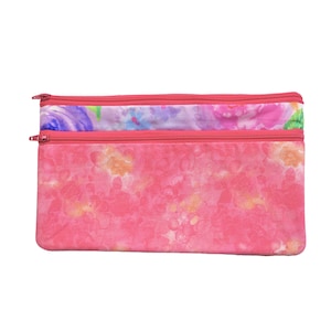 Bright Flowers Double Zipper Bag. Floral Cosmetic Bag for Her. Zipper Purse with Front Pocket. Gift for Mom.