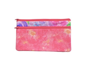 Bright Flowers Double Zipper Bag. Floral Cosmetic Bag for Her. Zipper Purse with Front Pocket. Gift for Mom.