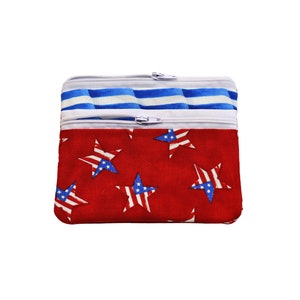 Double Zipper Pouch Patriotic . Small or Large Bag. Red White and Blue Cosmetic Bag for Her. Zipper Pouch with Front Pocket. Vacation Bag. image 7