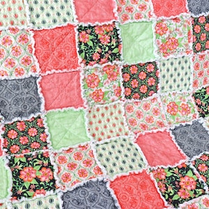 Pink and Green Floral Lap Rag Quilt. Gift for Mom. Lap Quilt for Sale. image 1