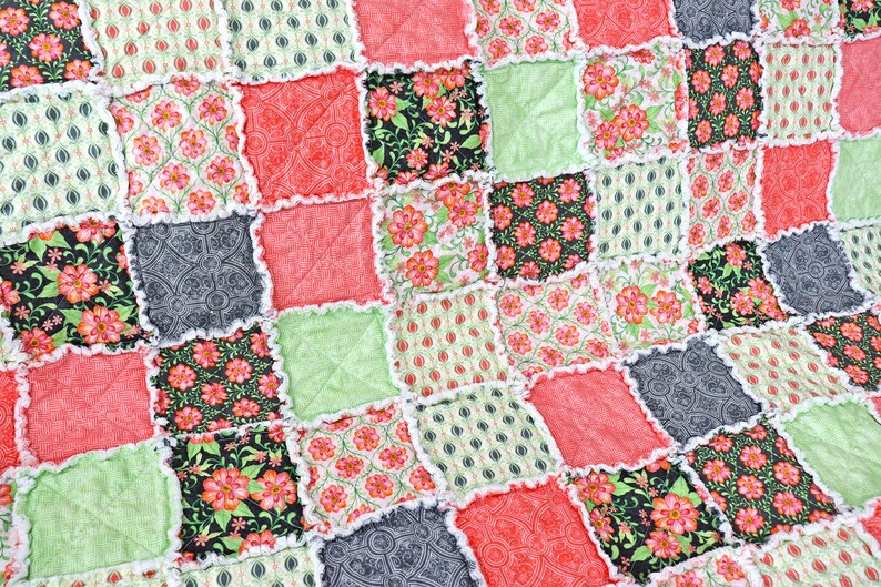 Pink and Green Floral Lap Rag Quilt. Gift for Mom. Lap Quilt for Sale. image 1