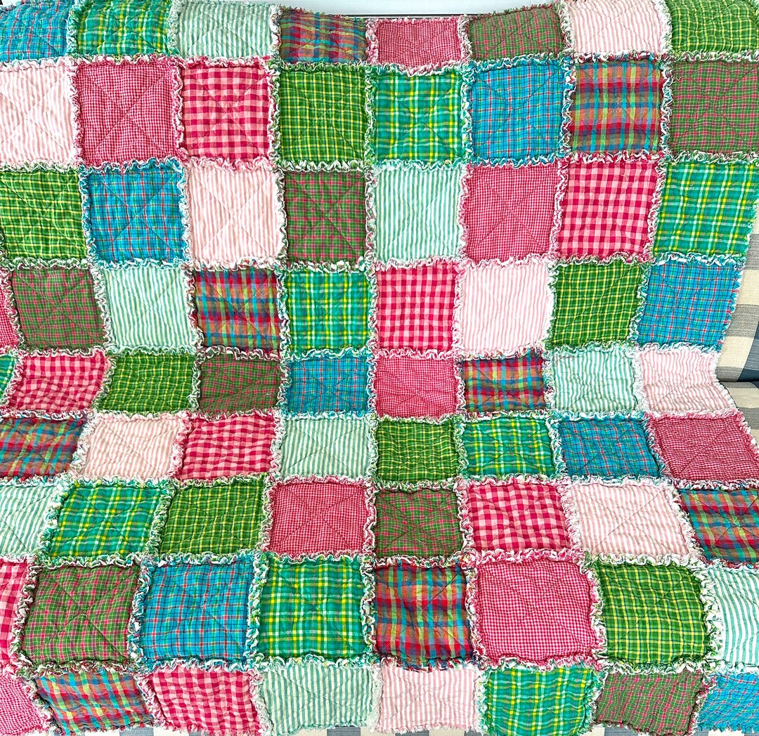 Farmhouse Lap Quilt. Homespun Rag Quilt. Farmhouse Throw Blanket. Cabin ...