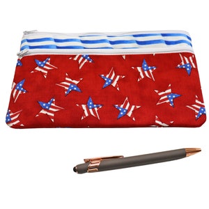 Double Zipper Pouch Patriotic . Small or Large Bag. Red White and Blue Cosmetic Bag for Her. Zipper Pouch with Front Pocket. Vacation Bag. image 5