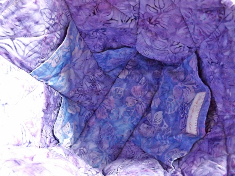 Tropical Purple Rag Quilt Tote Rag Quilt Purse Vacation Bag Rag Bag Purple Batik Tote Bag Gift for Her Summer Vacation Tote Bag