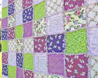 Lap Rag Quilt - Lap Quilt - Inspirational Words - Purple and Green Quilt - Purple Flowers and Polka Dots - Gift for Her