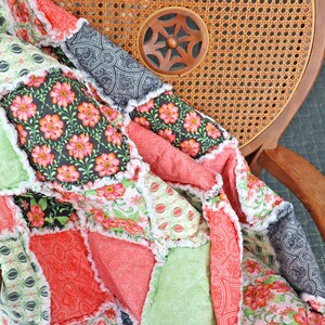 Pink and Green Floral Lap Rag Quilt. Gift for Mom. Lap Quilt for Sale. image 2