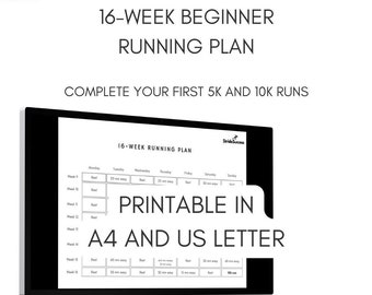 Printable 16-week Running Plan For Beginners, A4 US Letter, Couch to 5k, Digital Gift For Runner, Trainingplan, Run Log, First 10k Guide