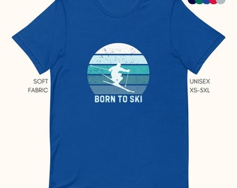 Retro Skiing T-Shirt: Vintage Sunset Graphic Tee for Ski Mountaineering