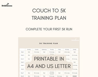 Printable 8-week Couch To 5k Training Plan For Beginners, A4 US Letter Running Planner, Gift For Runner, Trainingplan, Run Log, First 5km