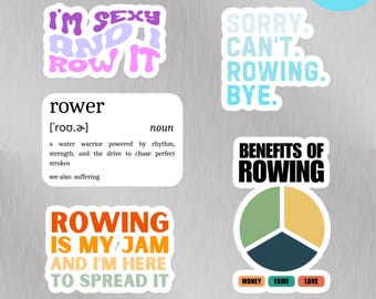 Rudern Vinyl Sticker Pack, lustiges Geschenk für Ruderer, glänzend Kiss-Cut Row Crew Laptop Sticker Blatt, Steuermann Liebhaber Wasserflasche Telefon Aufkleber