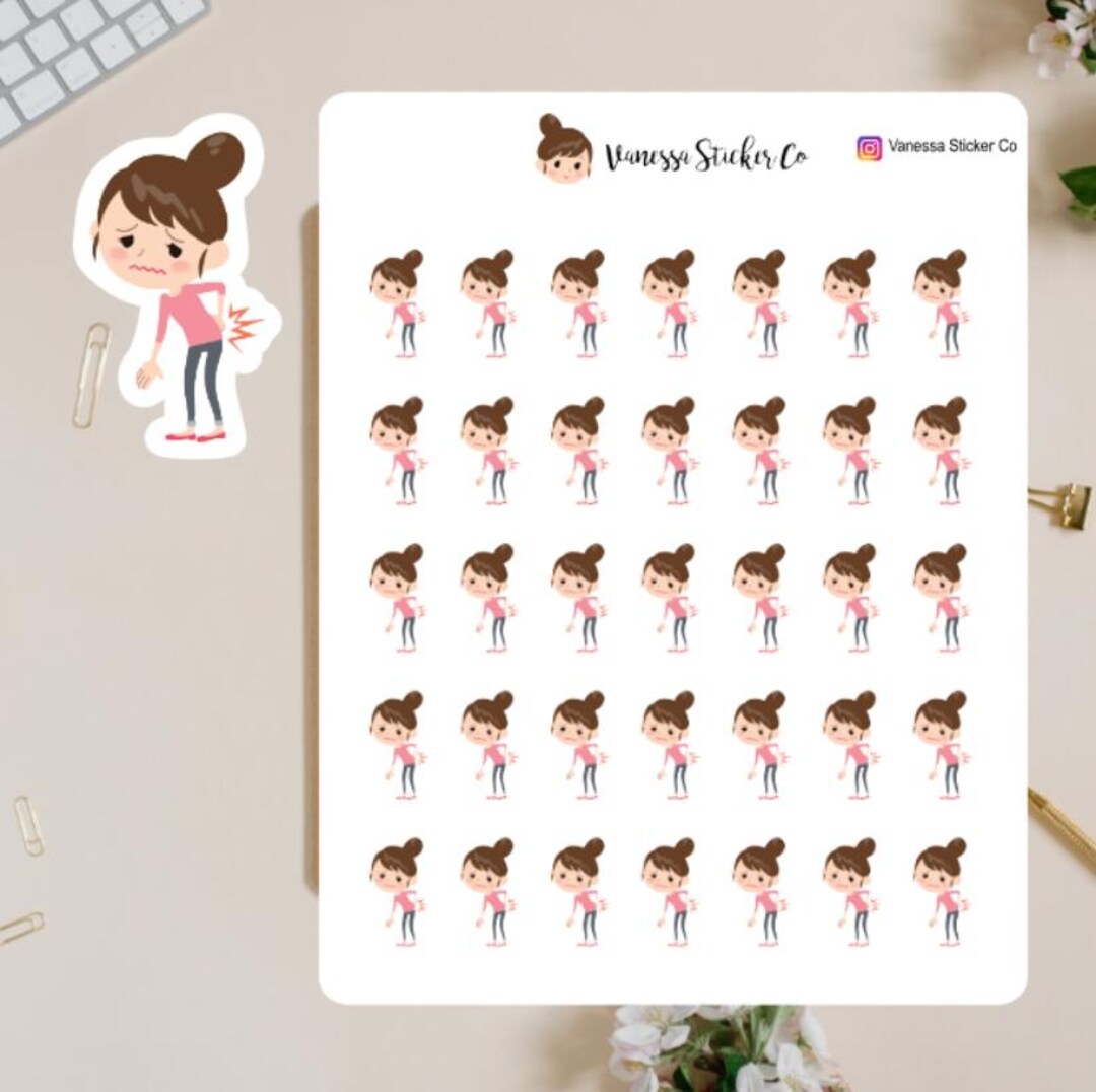 Back Pain Stickers, Character Planner Stickers, Vanessa Character ...