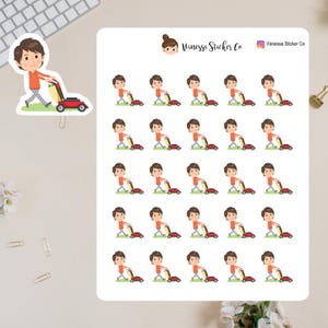 Maai het gazon plannerstickers, personageplannerstickers, Mark Husband-stickers, gazononderhoudstickers, zomerstickers, echtgenootstickers