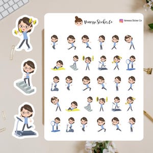 Fitness Mix Planner Stickers, Character Planner Stickers, Fitness Stickers, Jennifer Stickers
