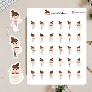 Coffee Stickers, Character Planner Stickers, Vanessa Character Stickers, Coffee Planner Stickers