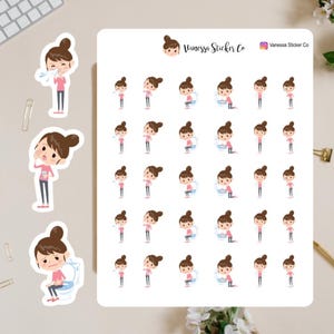 Sick Day Stickers, Character Planner Stickers, Vanessa Character Stickers, Feeling Sick Planner Stickers