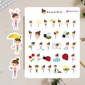 April Planner Stickers, Character Planner Stickers, Spring Planner Stickers, Vanessa Stickers