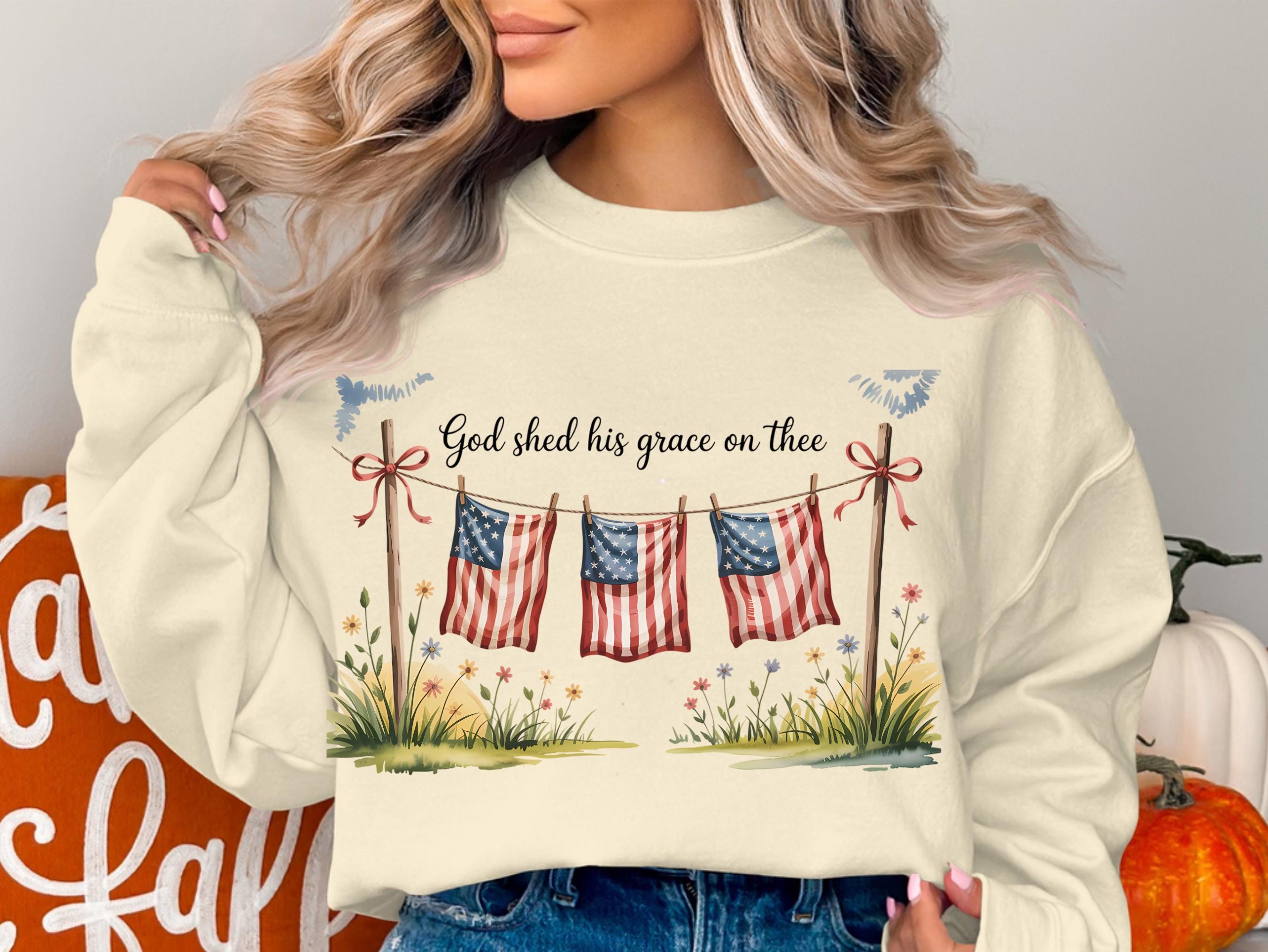 God Shed His Grace On Thee PNG: Vintage USA Flag Art (Digital Download)