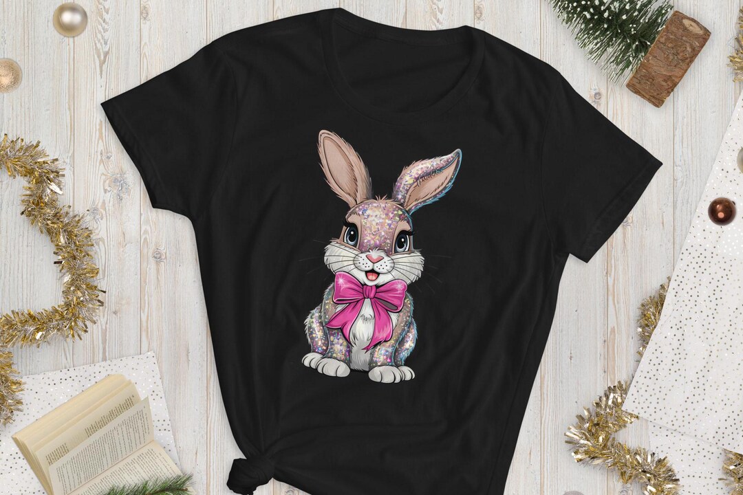 Sparkly Easter Bunny PNG - Glitter Rabbit Clipart, Cute Bunny With Bow ...
