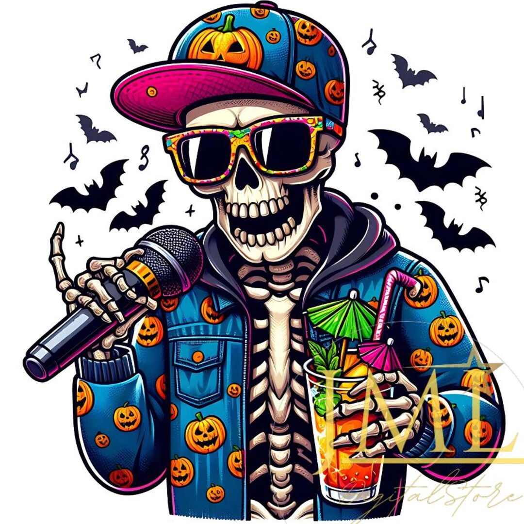 Skeleton Singer Figure Skeleton Singer Design for Halloween Celebration Svg,tropical Drink Png ...