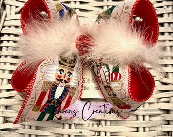 Traditional Red Green Glitter Nutcracker Toy Soldier Hair Bow