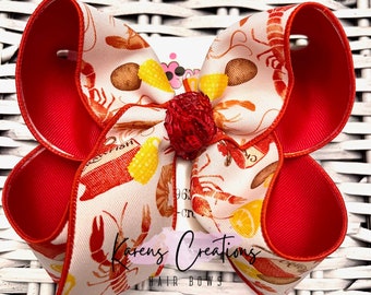 Crawfish Boil Print Hair Bow