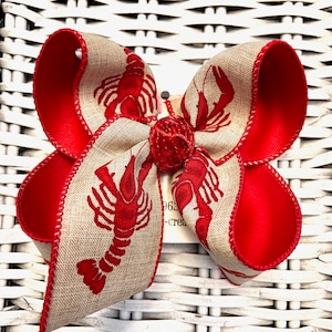 Canvas Large Crawfish Crayfish Print Hair Bow